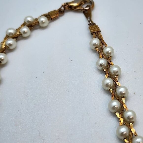 Vintage Faux Pearl Graduated Braded necklace - Picture 2 of 3